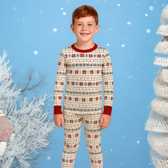 NWT White & Red Snowfall Snuggle Pajama Set – Nordic Winter Vibes Size 10 - Picture 2 of 6